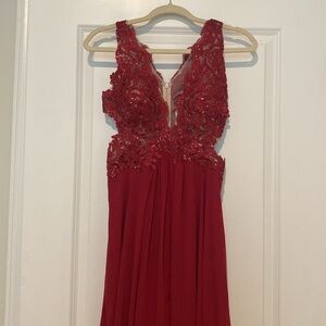 Maroon gown with lace and sequins